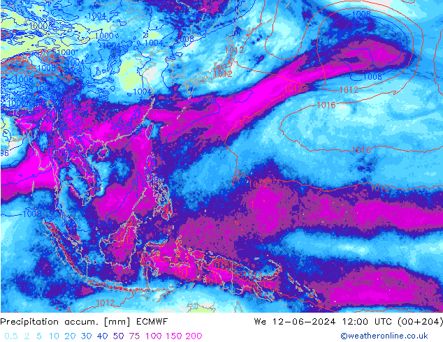 Précipitation accum. ECMWF mer 12.06.2024 12 UTC