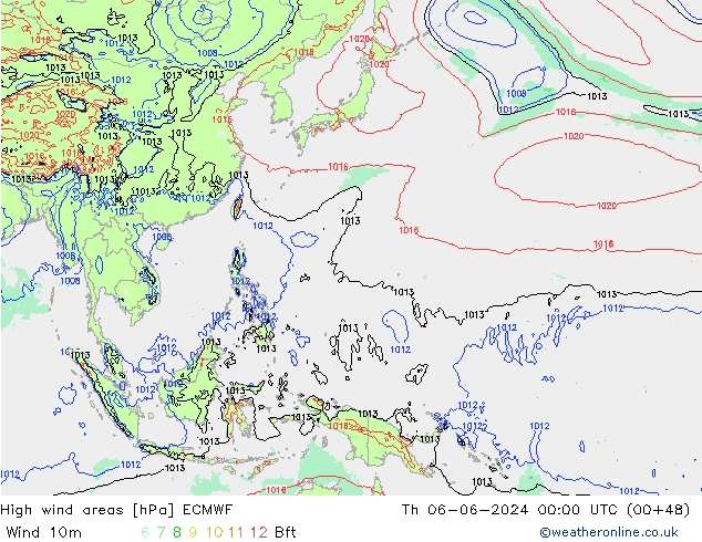 High wind areas ECMWF Qui 06.06.2024 00 UTC