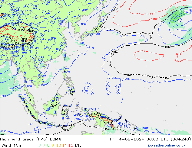 High wind areas ECMWF Fr 14.06.2024 00 UTC