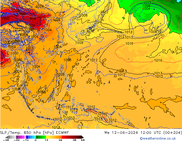 SLP/Temp. 850 hPa ECMWF wo 12.06.2024 12 UTC