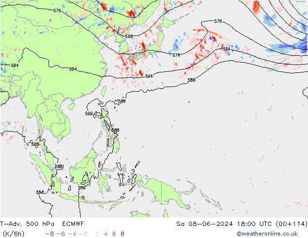 T-Adv. 500 hPa ECMWF za 08.06.2024 18 UTC
