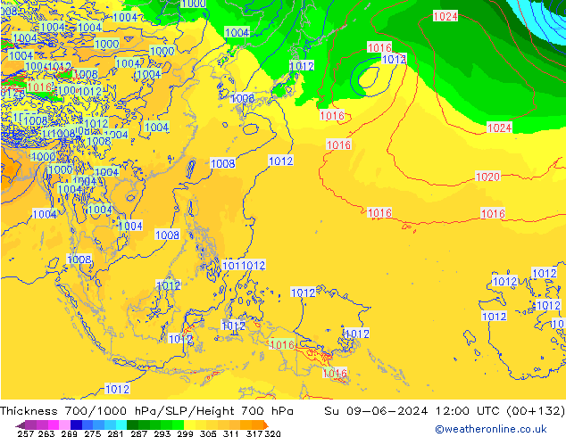 700-1000 hPa Kalınlığı ECMWF Paz 09.06.2024 12 UTC