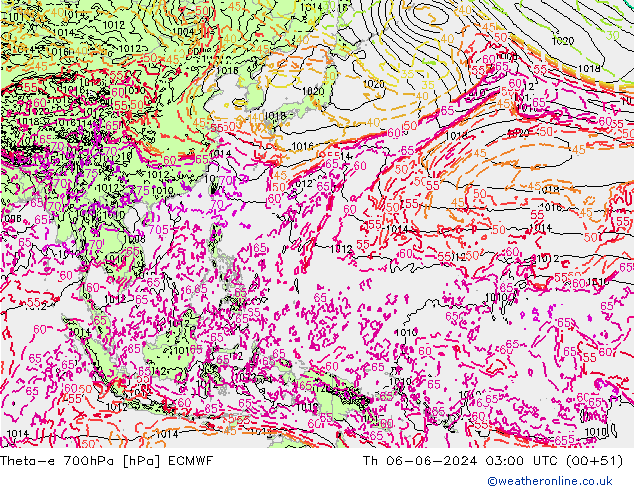 Theta-e 700hPa ECMWF Čt 06.06.2024 03 UTC