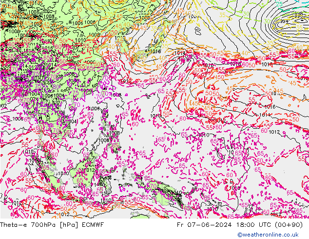 Theta-e 700hPa ECMWF ven 07.06.2024 18 UTC