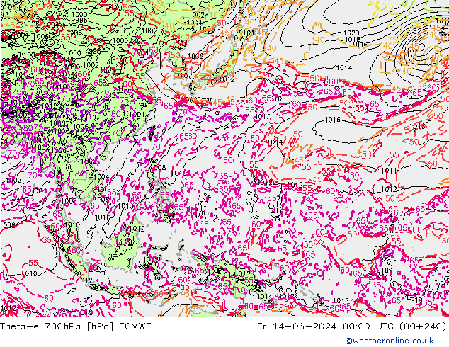 Theta-e 700hPa ECMWF Fr 14.06.2024 00 UTC