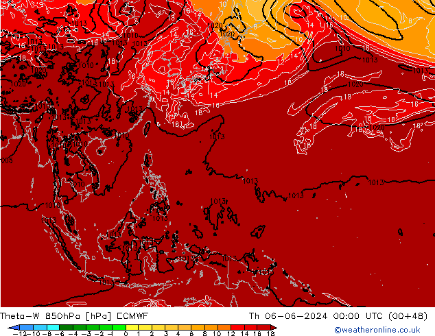 Theta-W 850hPa ECMWF Th 06.06.2024 00 UTC