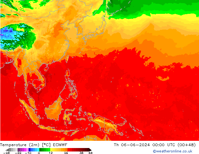 Temperature (2m) ECMWF Th 06.06.2024 00 UTC