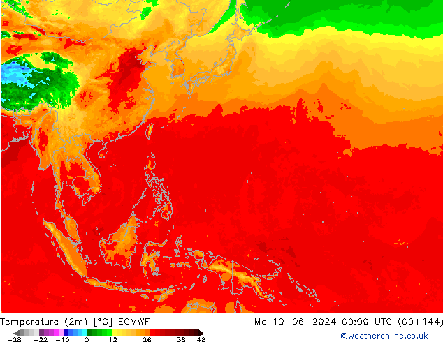 Temperature (2m) ECMWF Mo 10.06.2024 00 UTC