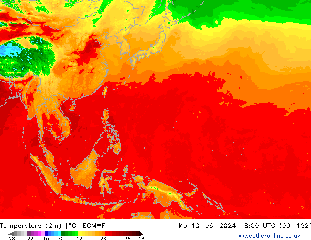 Temperatura (2m) ECMWF lun 10.06.2024 18 UTC