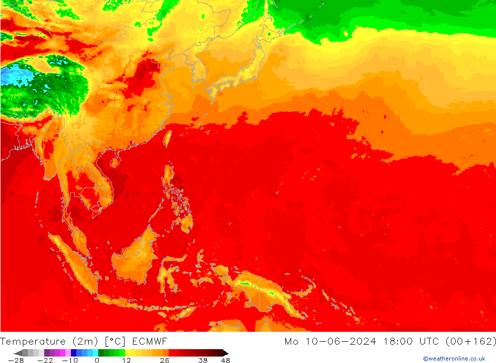 Temperature (2m) ECMWF Mo 10.06.2024 18 UTC