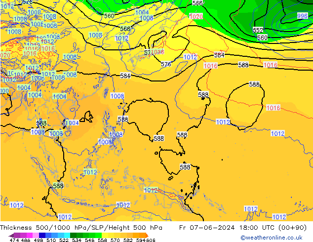 Schichtdicke 500-1000 hPa ECMWF Fr 07.06.2024 18 UTC