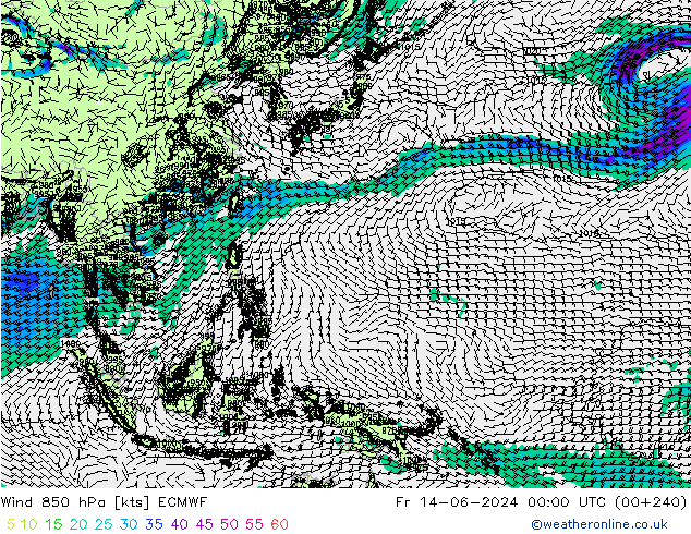 Wind 850 hPa ECMWF Fr 14.06.2024 00 UTC