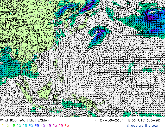 Wind 950 hPa ECMWF Fr 07.06.2024 18 UTC