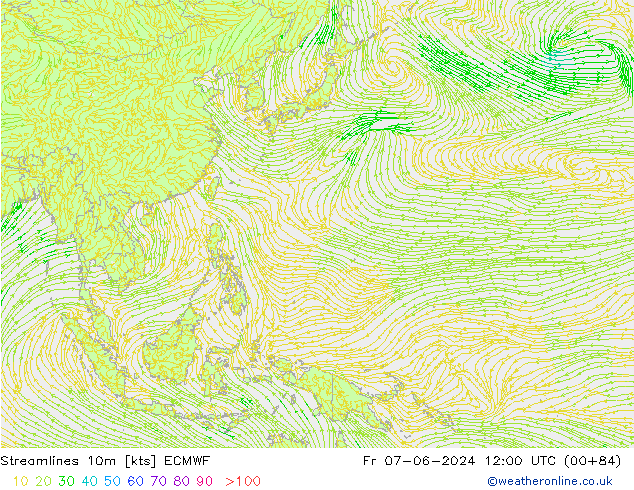 Stroomlijn 10m ECMWF vr 07.06.2024 12 UTC