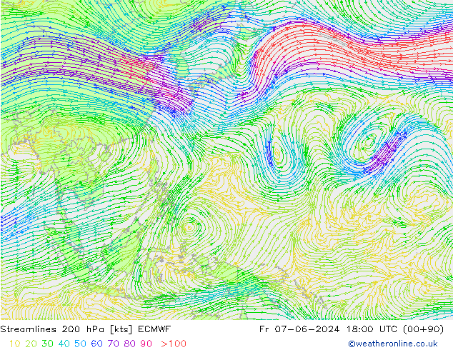 Linha de corrente 200 hPa ECMWF Sex 07.06.2024 18 UTC