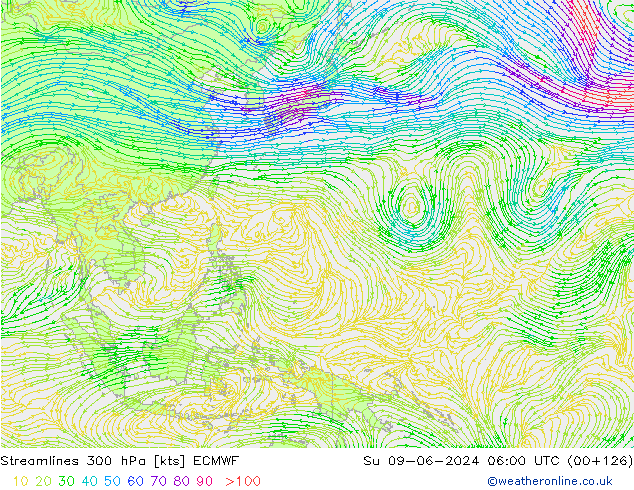 Streamlines 300 hPa ECMWF Su 09.06.2024 06 UTC