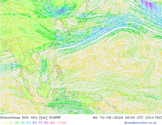 Línea de corriente 500 hPa ECMWF lun 10.06.2024 06 UTC