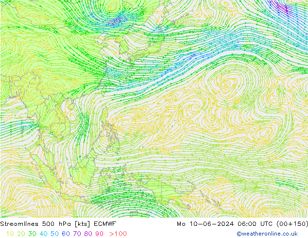 Stromlinien 500 hPa ECMWF Mo 10.06.2024 06 UTC