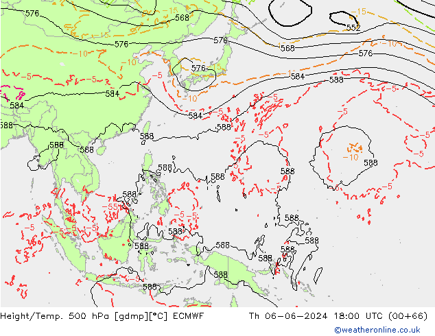 Z500/Rain (+SLP)/Z850 ECMWF jue 06.06.2024 18 UTC