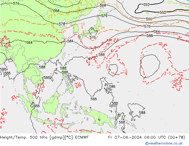 Z500/Rain (+SLP)/Z850 ECMWF vie 07.06.2024 06 UTC