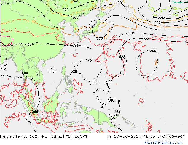 Z500/Rain (+SLP)/Z850 ECMWF Fr 07.06.2024 18 UTC