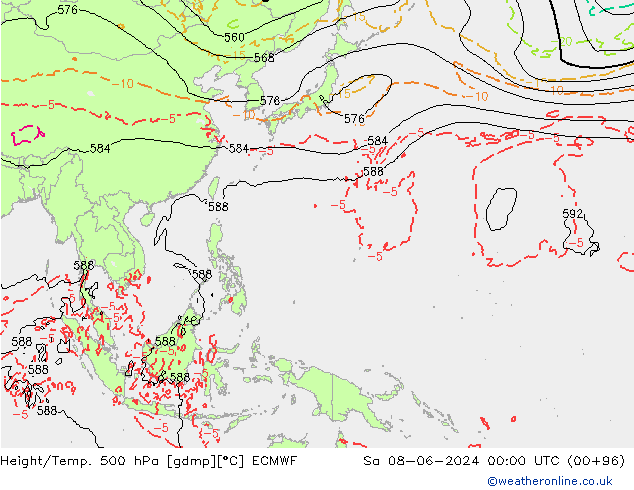 Height/Temp. 500 hPa ECMWF Sa 08.06.2024 00 UTC