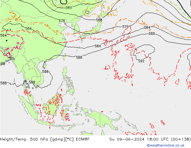 Z500/Rain (+SLP)/Z850 ECMWF Вс 09.06.2024 18 UTC