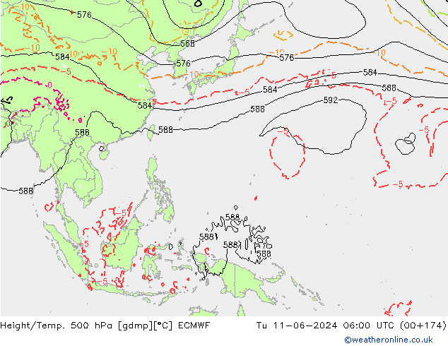 Height/Temp. 500 гПа ECMWF вт 11.06.2024 06 UTC