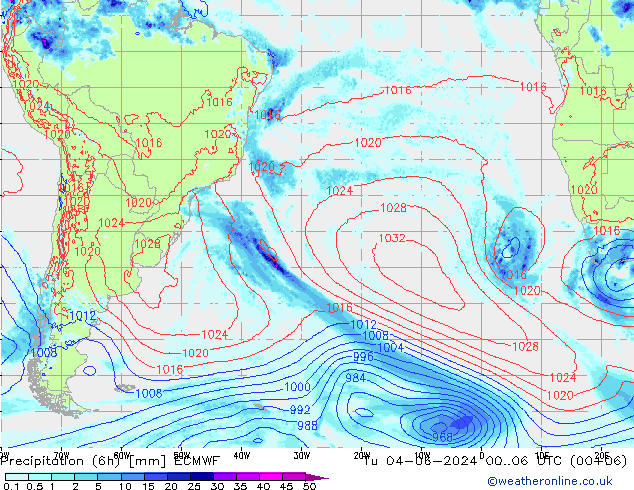 Z500/Rain (+SLP)/Z850 ECMWF вт 04.06.2024 06 UTC