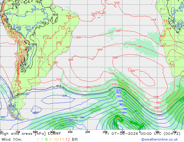 yüksek rüzgarlı alanlar ECMWF Cu 07.06.2024 00 UTC