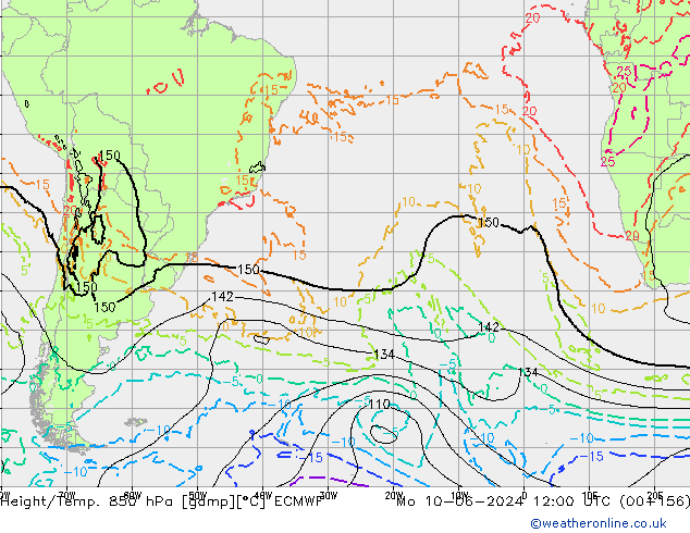 Z500/Rain (+SLP)/Z850 ECMWF Mo 10.06.2024 12 UTC