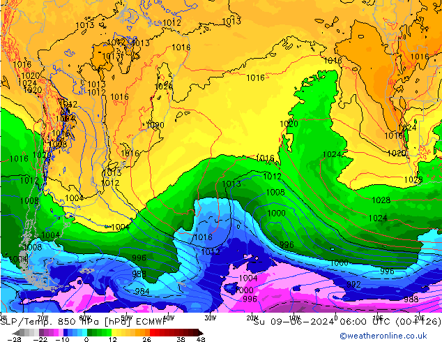 SLP/Temp. 850 hPa ECMWF Ne 09.06.2024 06 UTC