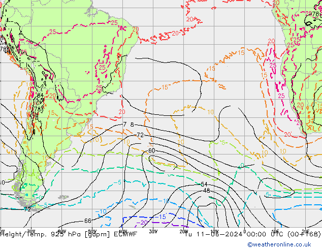 Géop./Temp. 925 hPa ECMWF mar 11.06.2024 00 UTC