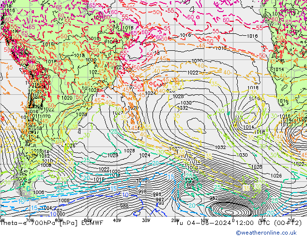 Theta-e 700hPa ECMWF di 04.06.2024 12 UTC