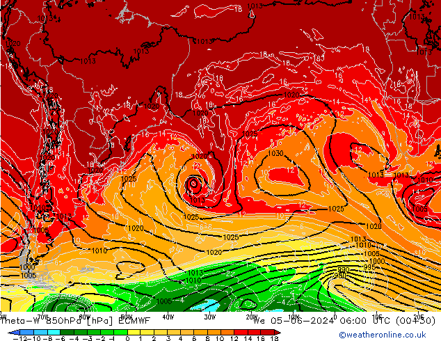 Theta-W 850hPa ECMWF Qua 05.06.2024 06 UTC