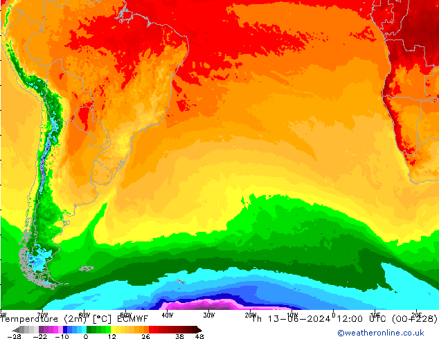 карта температуры ECMWF чт 13.06.2024 12 UTC