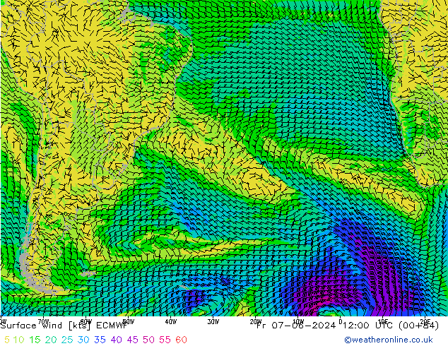 Rüzgar 10 m ECMWF Cu 07.06.2024 12 UTC