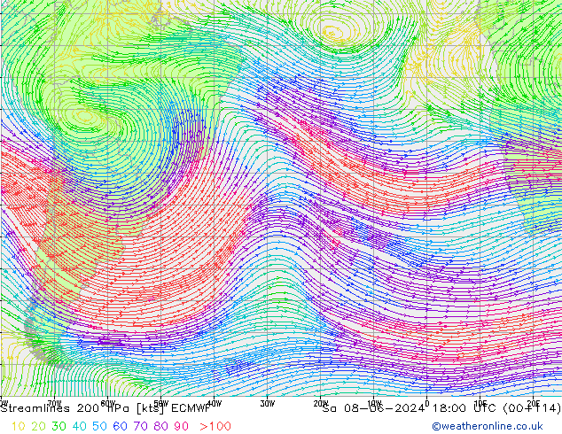 Rüzgar 200 hPa ECMWF Cts 08.06.2024 18 UTC