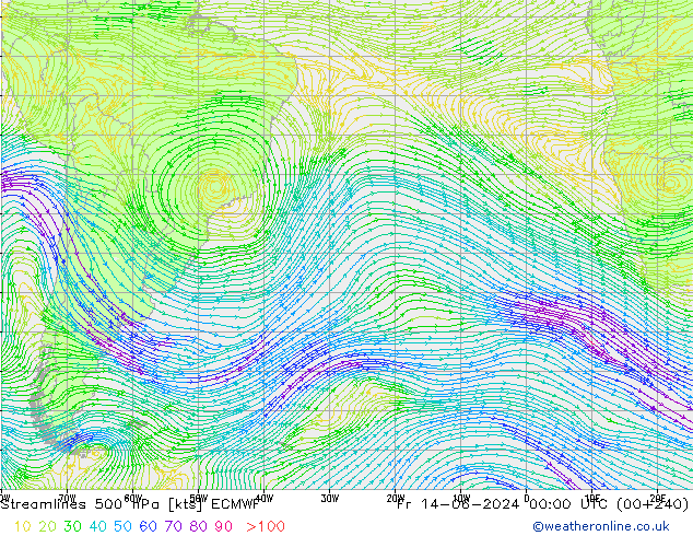 Streamlines 500 hPa ECMWF Fr 14.06.2024 00 UTC