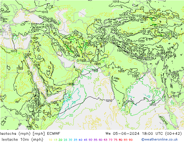 Eşrüzgar Hızları mph ECMWF Çar 05.06.2024 18 UTC