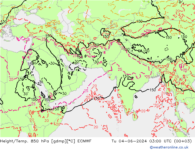 Height/Temp. 850 hPa ECMWF 星期二 04.06.2024 03 UTC