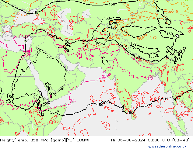 Z500/Rain (+SLP)/Z850 ECMWF Čt 06.06.2024 00 UTC