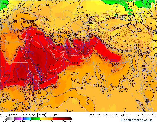 SLP/Temp. 850 гПа ECMWF ср 05.06.2024 00 UTC