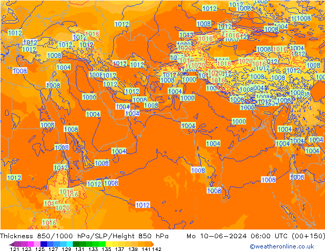 850-1000 hPa Kalınlığı ECMWF Pzt 10.06.2024 06 UTC