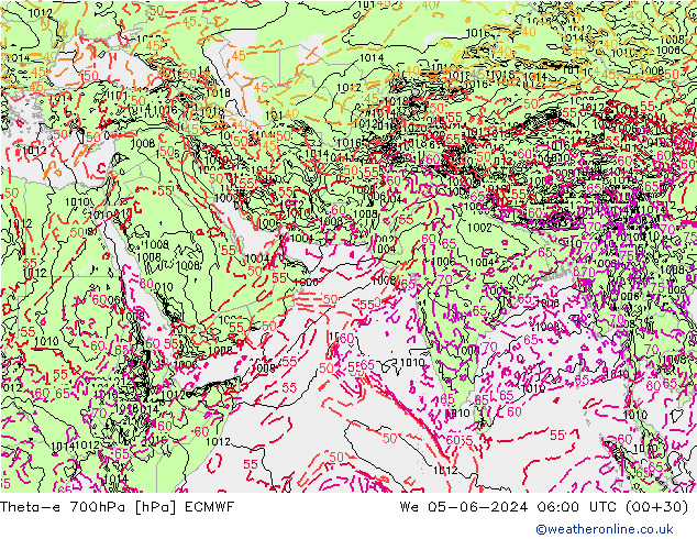 Theta-e 700hPa ECMWF  05.06.2024 06 UTC