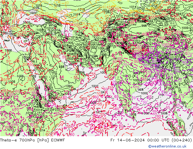 Theta-e 700гПа ECMWF пт 14.06.2024 00 UTC