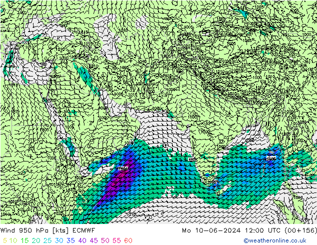 wiatr 950 hPa ECMWF pon. 10.06.2024 12 UTC