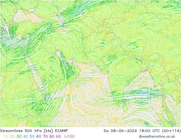 Stroomlijn 500 hPa ECMWF za 08.06.2024 18 UTC