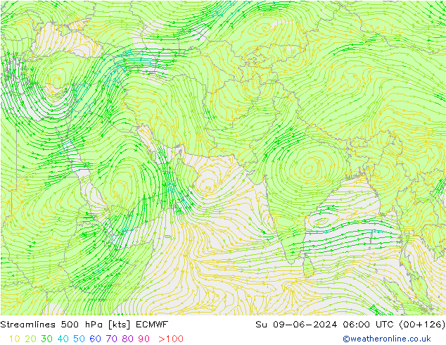 Linia prądu 500 hPa ECMWF nie. 09.06.2024 06 UTC