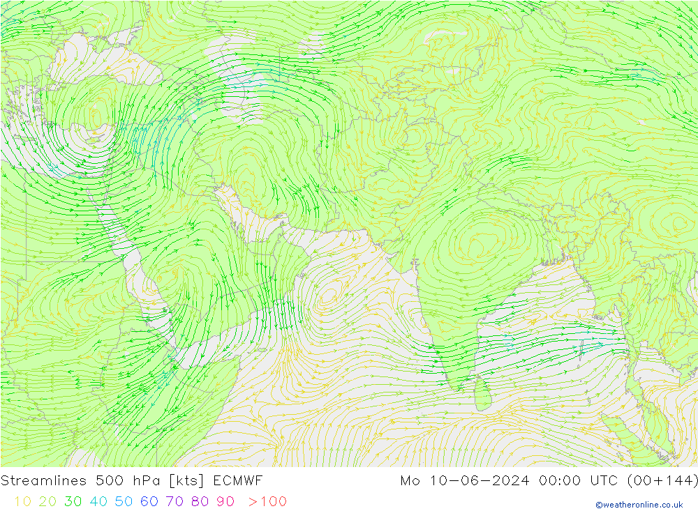 ветер 500 гПа ECMWF пн 10.06.2024 00 UTC